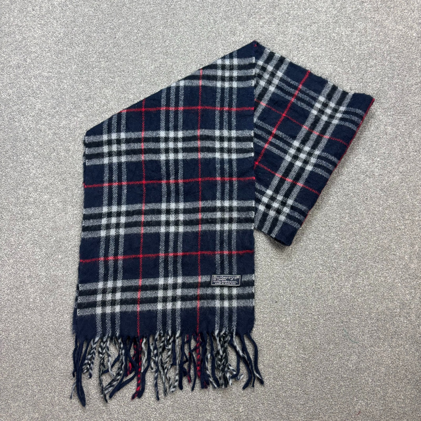 Burberry London Scarf 56x11 Inches Blue 100% Lambswool England Made Nova Check