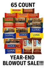 65 ASSORTED BRAND FLAVOR LARABAR/LUNA/CLIF/KIND - ENERGY NUTRITION PROTIEN BARS
