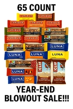 65 ASSORTED BRAND&FLAVOR~LARABAR/LUNA/CLIF/KIND  - ENERGY NUTRITION PROTIEN BARS