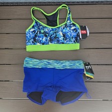 TYR Durafast Women Blue Delphinum Racerback Top L W/ Sonoma Boy ShortS M New