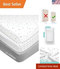 3 Pack 100 Natural Cotton Fitted Mini Crib Sheets 38" x 24" - Soft  Breatha...