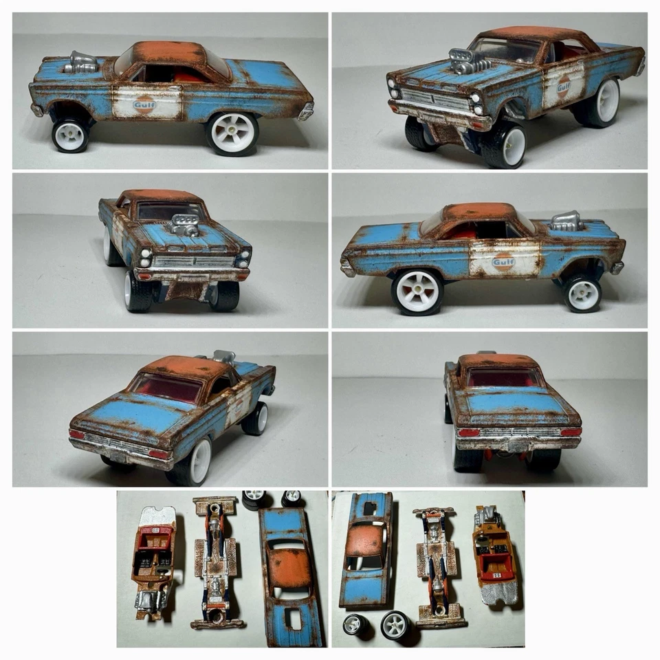 Varilla de rata Mercury Comet Gasser 1965 azul Golfo pintada a mano personalizada con jinetes reales Foto 3 de 4