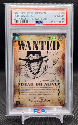 2025 One Piece OP13 EN Portgas D. Ace Wanted Alternate Art #119 PSA 10