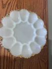 Anchor Hocking 1950s Fire King Milk Glass Deviled Egg Plate Dish  Gold Trim