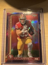 2025 Topps Chrome NFL Christian McCaffrey Football Leather Purple #/75 Pigskin 