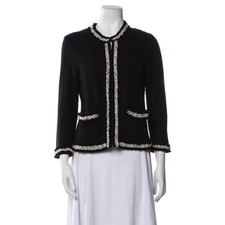 Alice Olivia Black Embellished Tweed Blazer Jacket Size M Beaded Luxury
