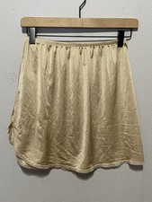 Vtg Vanity Fair Women's Medium Nude Pull-Up Slip Skirt Satin Side Slit 24  x15.5  