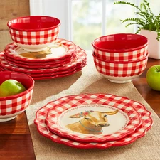 The Pioneer Woman Gingham Red Stoneware 12-Piece Dinnerware Set *FREE SHIPPING*