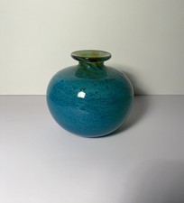 Mdina Bubble Malta Blau & Gelb Vintage Glas 'Globe' Vase 