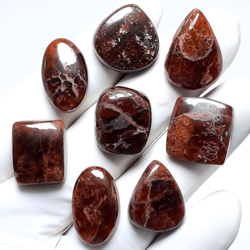 Amber Flame 8 PC Natural Hessonite Garnet 18mm-22mm Cabochon Loose Gemstones Lot - Picture 9 of 11