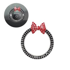Bow Car Accessories,Red Bow Tie Push Start Button Car Decor, Black Rhinestone