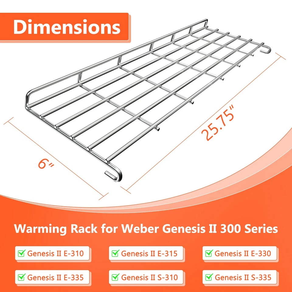 Rack de aquecimento de grelha de aço inoxidável para grelhas a gás Weber Genesis II 300 Series... - Imagem 2 de 4