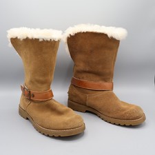 UGG Nessa Shearling Chestnut Suede Boots Kids Size 1 Buckle Zip Warm Boho