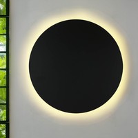 Wandlampe Wandleuchte Rund Ø 40 Cm Metall Flach Schwarz Indirektes Licht