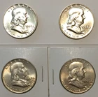 Beautiful set of 4 BU Franklin Half Dollars with Bell lines, 3 1958-D, 1 1963-D