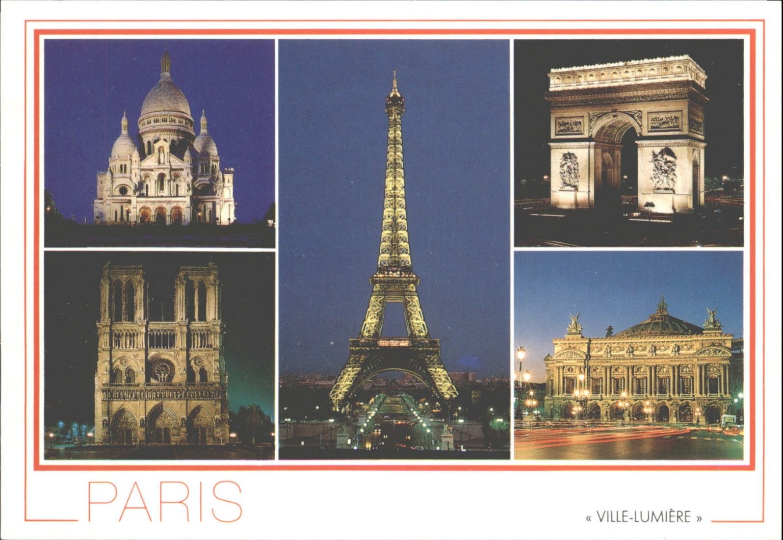 Paris City of Light Postcard - Eiffel Tower Notre Dame Arc de Triomphe