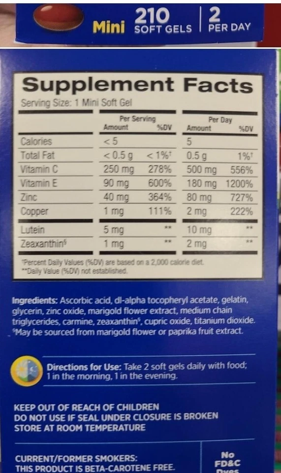 (210 CT) BAUSCH & LOMB PreserVision AREDS 2 ФОРМУЛА ГЛАЗ ВИТАМИН МИНИ КАПСУЛЫ - Изображение 2 из 2