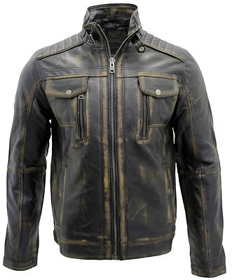 Bikerjacke Herren Vintage schwarz 100% Leder