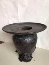 Antique Japanese Bronze Usubata Vase with Fine Engraving 12.6 inch from Japan