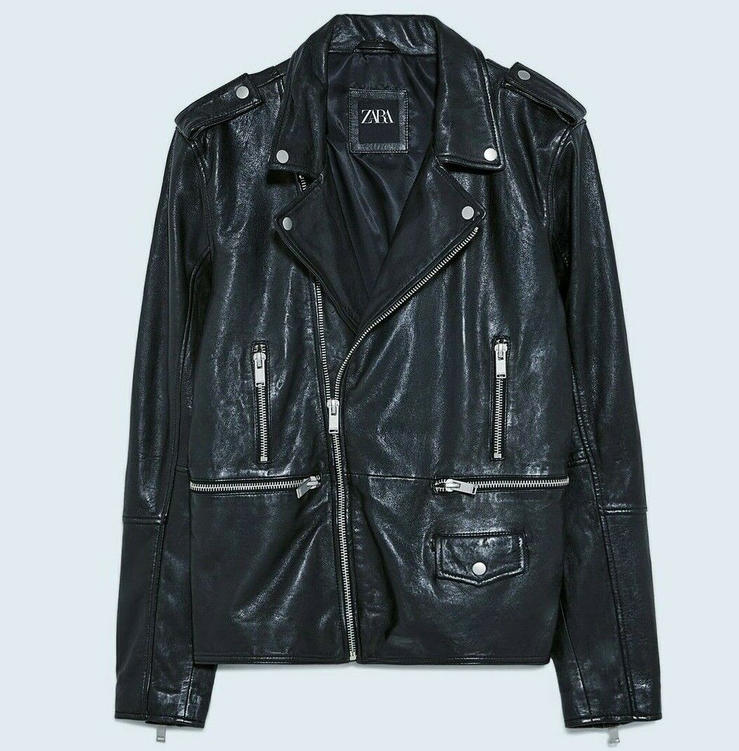 ZARA NEW MAN FW collection BLACK 100% LEATHER JACKET ZIPS M ZARA NEW MAN FW collection BLACK 100% LEATHER JACKET ZIPS M