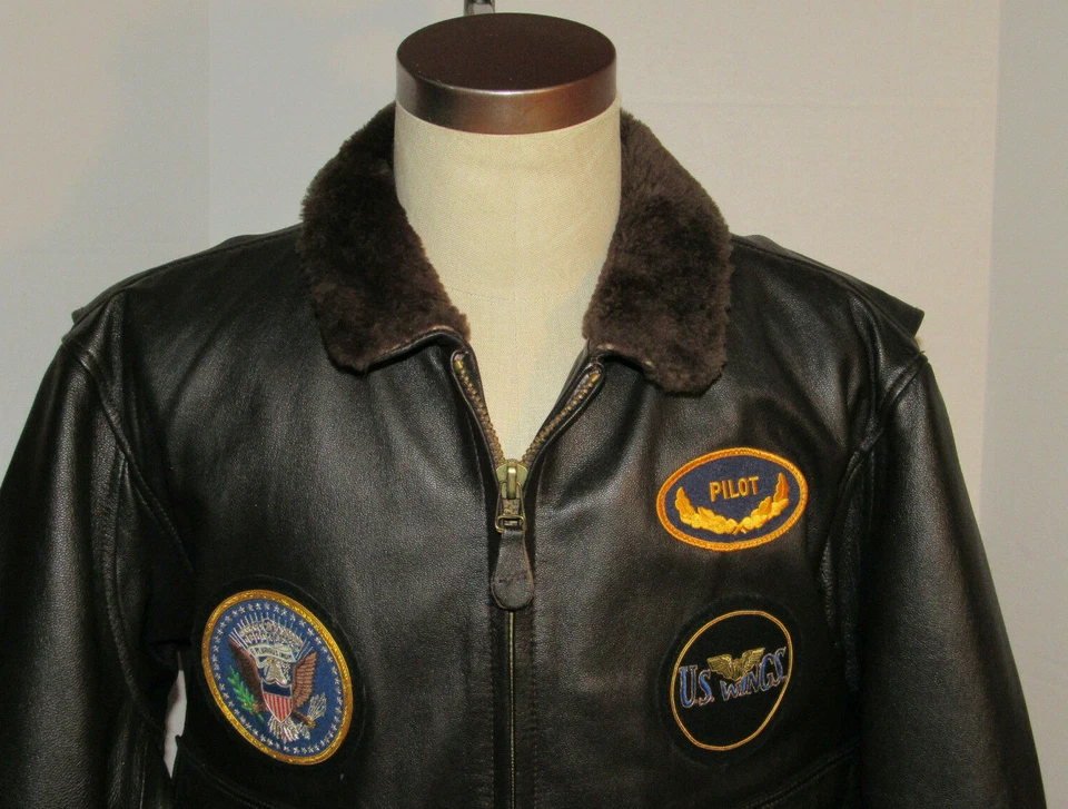 MEN'S 2005 GENUINE G-1 USN BROWN GOATSKIN LEATHER BOMBER JACKET! TOP GUN PILOT M - Image 3 of 4