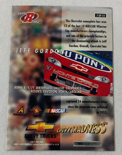 1997 Pinnacle Racers Choice Chevy Madness #7 ~ JEFF GORDON - Picture 2 of 2