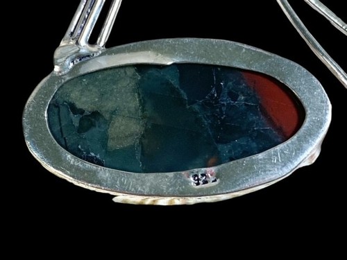 Bloodstone & Carnelian Silver 2" Pendant Necklace and 18" Chain 925 Stamped - Picture 8 of 16