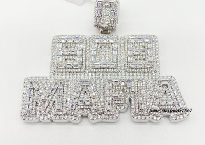 808 Mafia Baguette Round Simulated VVSI/D Diamond Pendant 925 Sterling Silver