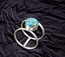 Copper Turquoise Gemstone Handmade 925 Sterling Silver Jewelry Ring Gift For