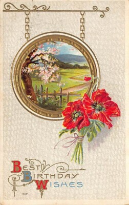 Carte Postale Vintage Birthday Greetings - Rose En Relief - Haute Qualité