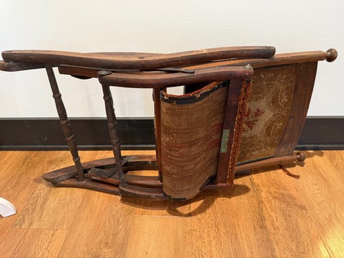 Antique Circa 1800's Wooden Folding Rocking Chair Edward W. Vaill Worcester MA - Picture 14 of 14