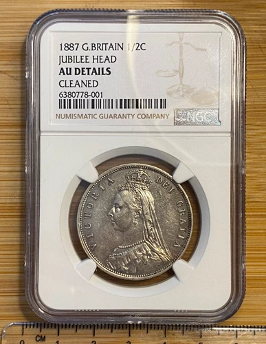 NGC Slabbed Victoria Jubilee Head Half-Crown 1887 AU Details Cleaned (ref #27)