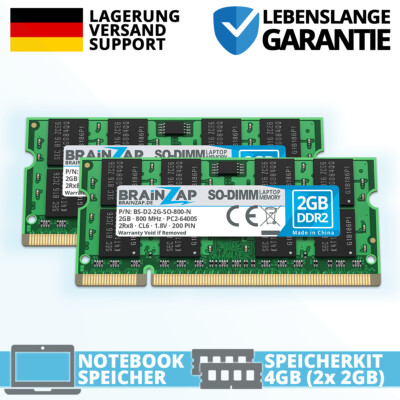4GB DDR2 RAM SO-DIMM PC2-6400S 2Rx8 800 MHz 1.8V Notebook Speicher CL6 (2x 2GB)