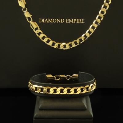 Herren Panzerkette Armband Set 8 Mm 750er Gold Vergoldet UVP:190€ Kette S1892L