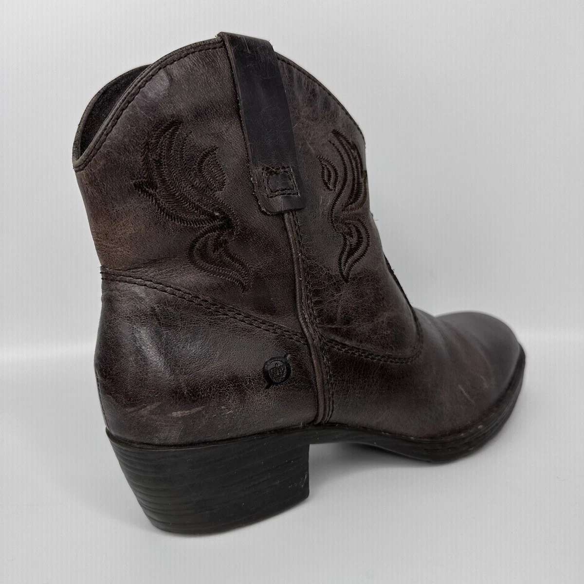 Born Riven Side Zip Mid Calf Brown Leather Short Cowboy Boots Women 10 US