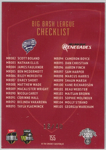 2020/21 CA Traders Cricket MOJO Ruby, Individual Card Sale only Nr-Mint. - Picture 99 of 99