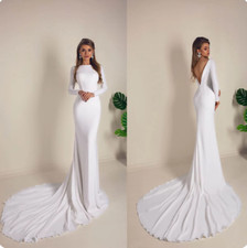 Elegant Mermaid Wedding Dress High Neck Long Sleeve Bride Gowns Simple Backless