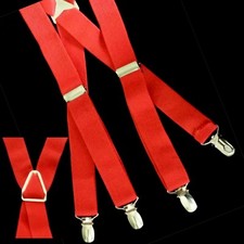 Mens Suspenders Trousers Belt 4 Clip Straps X Shape Carnival Fashion Red
