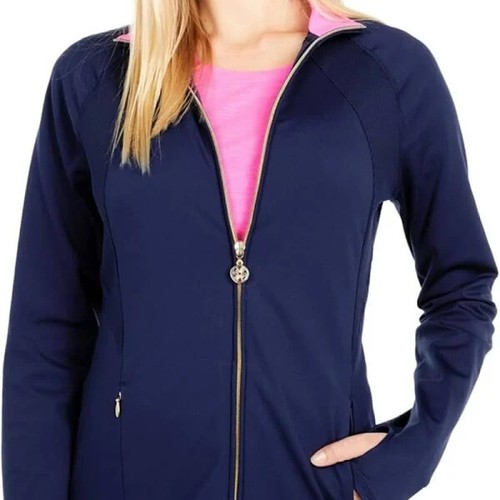 NWT Lilly Pulitzer Tennison Full Zip Jacket UPF 50 True Navy Pink Trim Size XXS - Picture 4 of 9
