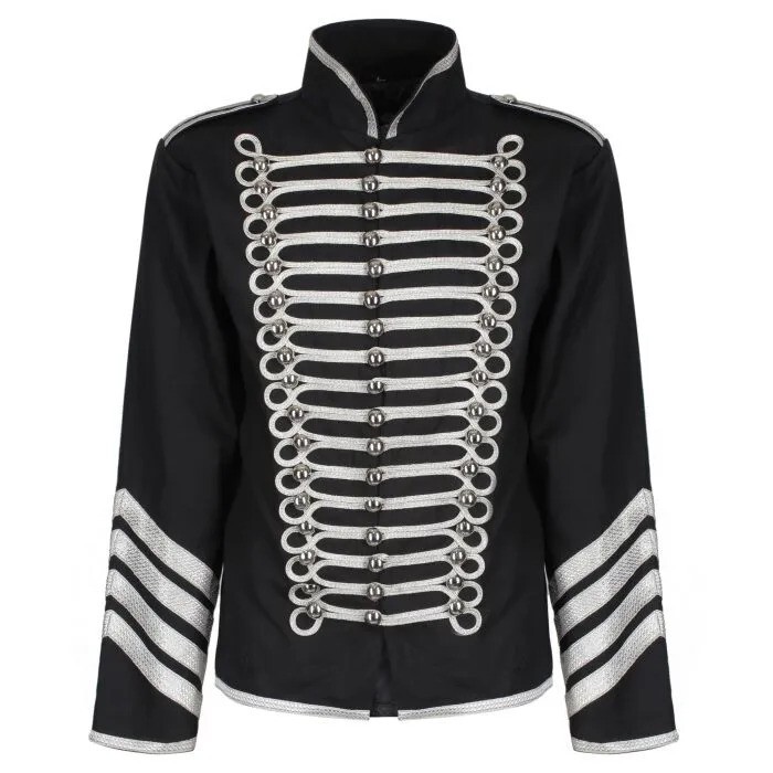 Prime Quality Handmade Mens Gothic Military Hussar Jacket Black Amp Silver Usa