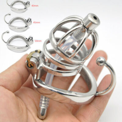 Männer Edelstahl Keuschheitskäfig Harnröhren Drei Ringgrößen Tube chastity cage