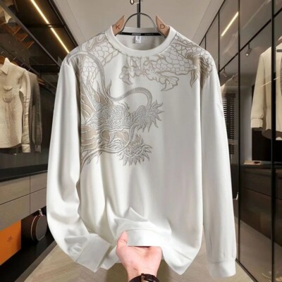 Men Luxury Fashion Dragon Trend Gold Velvet Diamond Rhinestone Hoodie Sweatshirt