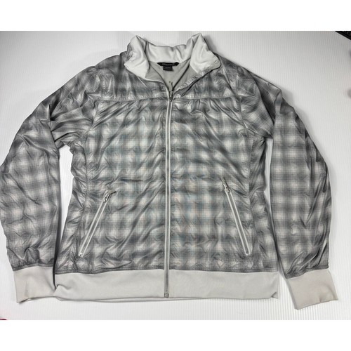 Marmot Lightweight Plaid Athletic Zip-Up Jacket Windbreaker Gray White XL