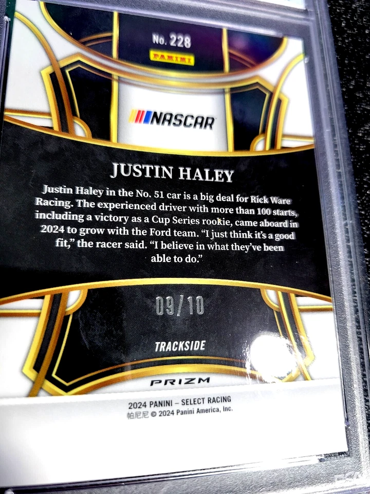 PSA 10 GEM MINT 2024 JUSTIN HALEY SSP /10 GOLD RACING PRIZM G1084 - Image 3 of 3