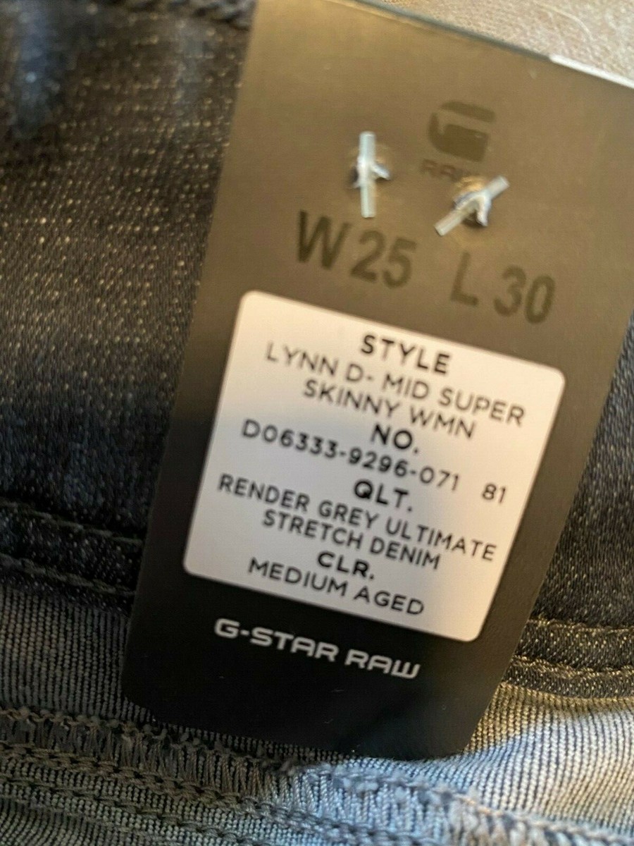 G-Star Raw LYNN MID WAIST SKINNY JEANS, Grey, Women Size 25x30