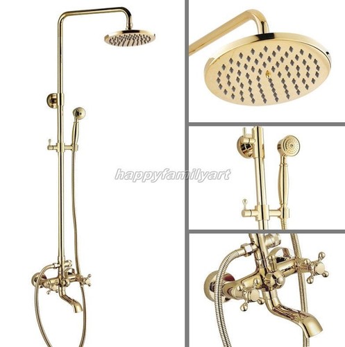 Luxury 8" Rain Shower Head Gold Color Brass Shower Faucet Set Mixer Tap ygf384 - Picture 7 of 8