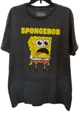 NICKLODEON T-SHIRT SPONGEBOB SQUAREPANTS GRAPHIC DARK GREY UNISEX SIZE LG # 3882