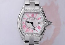 Cartier Roadster Mother of Pearl Dial Steel Diamond Ladies Watch W62016V3