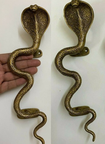 Engraved Cobra Door Pull Set Brass Python Snake Door Handle Grip For Home Décor - Picture 2 of 5