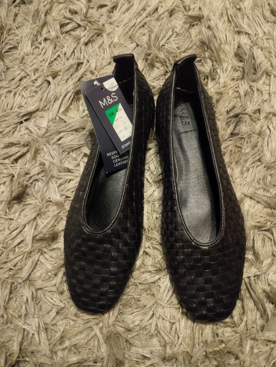 M S Ladies Leather Woven Ballet Pump Loafers,Size UK